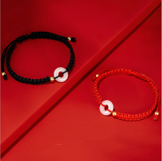 Bracelet de Paix pour Couples Trésor Oriental Nœud de Paix Bracelet en Jade Naturel de Hetian Bracelet de Protection Corde Rouge Réglable