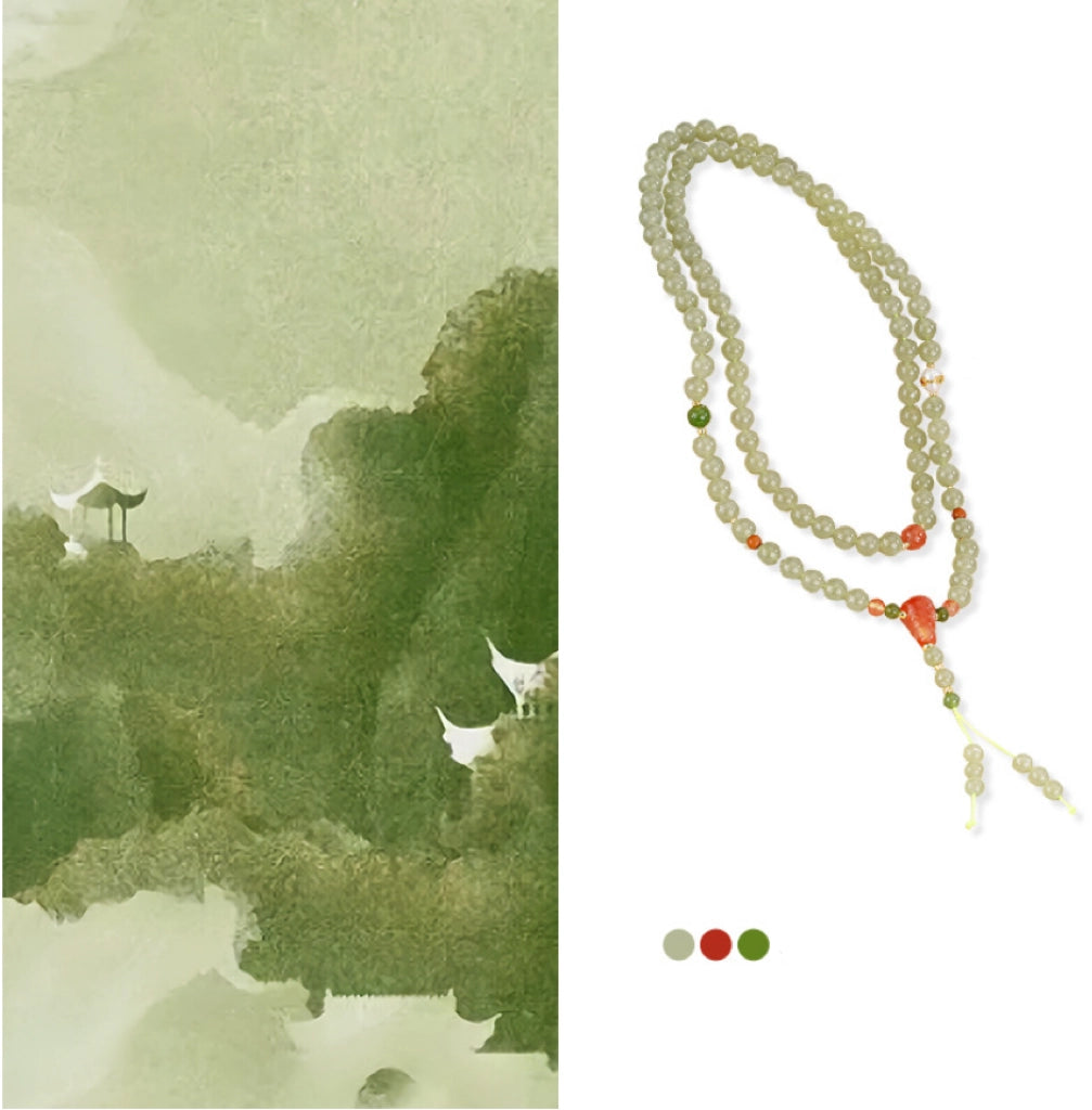 Collier de perles de jade naturel trésor oriental chance gourde Collier de perles d'agate frange en argent sterling 925