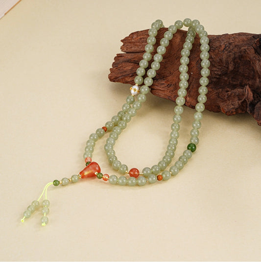 Collier de perles de jade naturel trésor oriental chance gourde Collier de perles d'agate frange en argent sterling 925