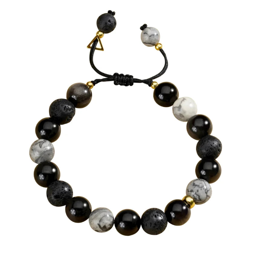 Oriental Treasure Natural Black Obsidian Bracelet Volcanic stone Bracelet Adjustable for Men/Dad/Boy
