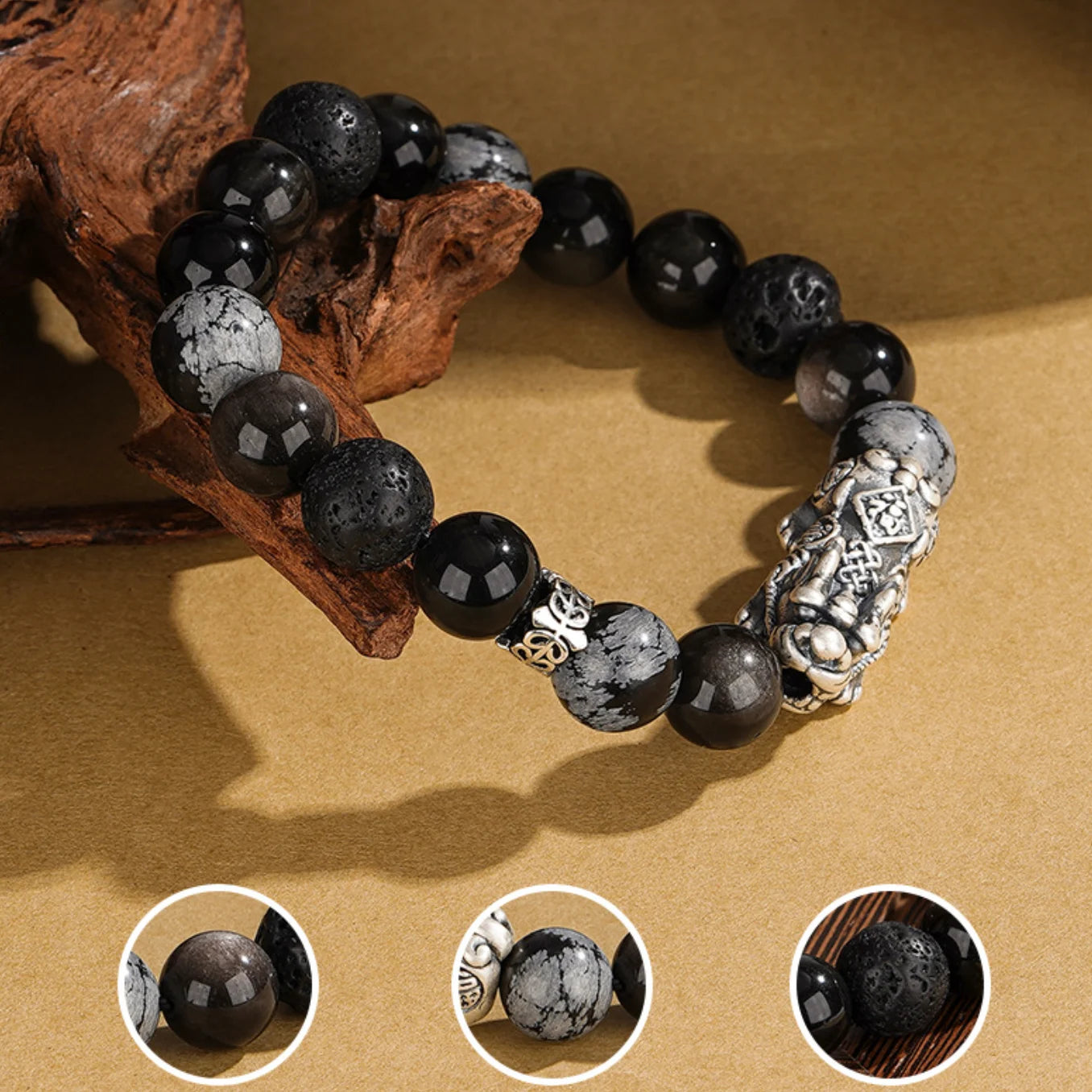 Oriental Treasure Chinese Style Pi Xiu Bracelet Wealth Accumulation Quality Black Obsidian Bracelet 999 Sterling Silver Protection Adjustable