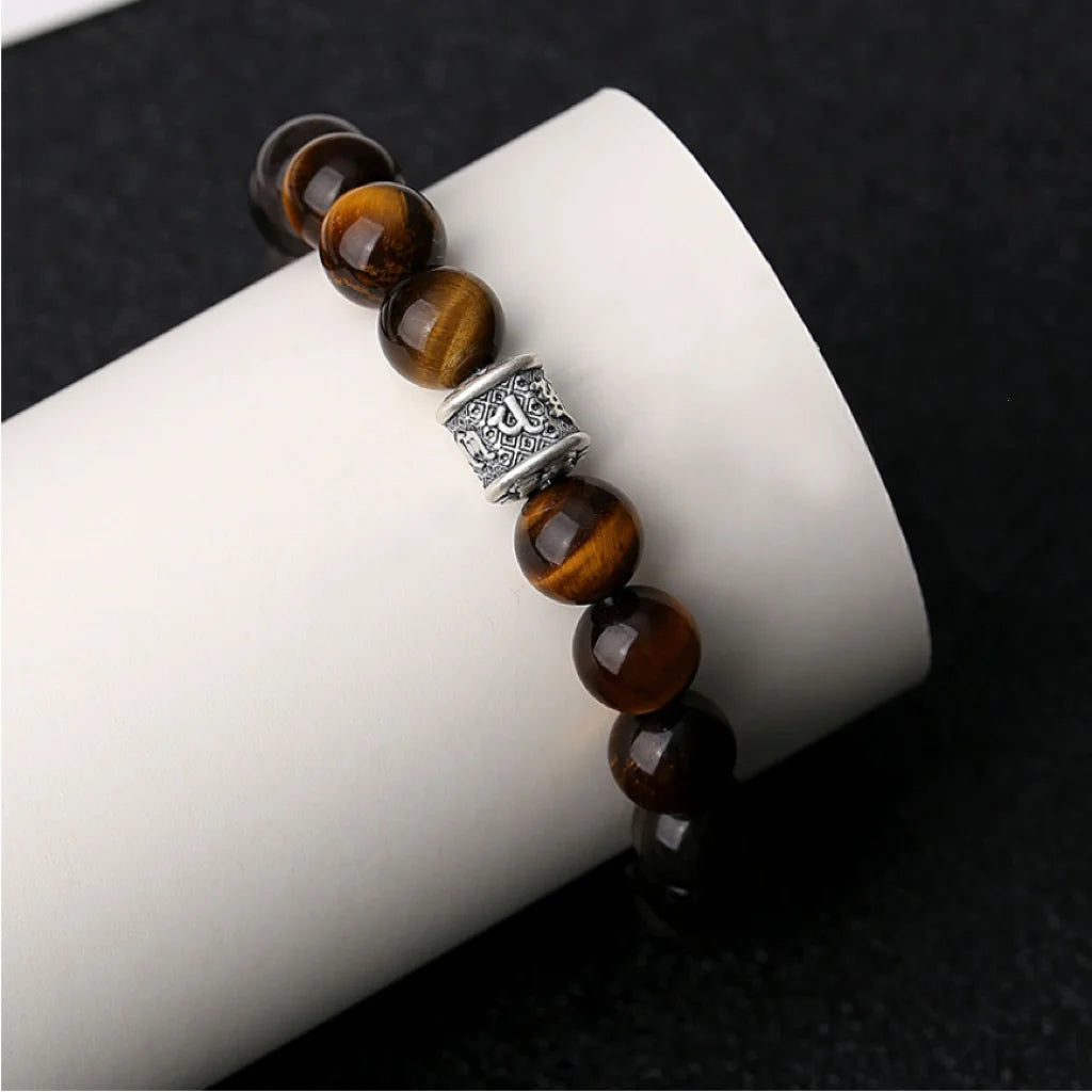 Oriental Treasure Six-Syllable Mantra Bracelet Purification Tiger's Eye Natural Black Obsidian Bracelet 999 Sterling Silver