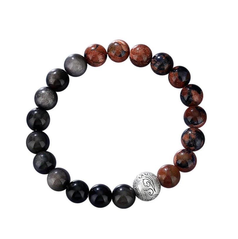 Oriental Treasure Chinese Auspicious Clouds Bracelet Natural Black Obsidian Bracelet 999 Sterling Silver Adjustable