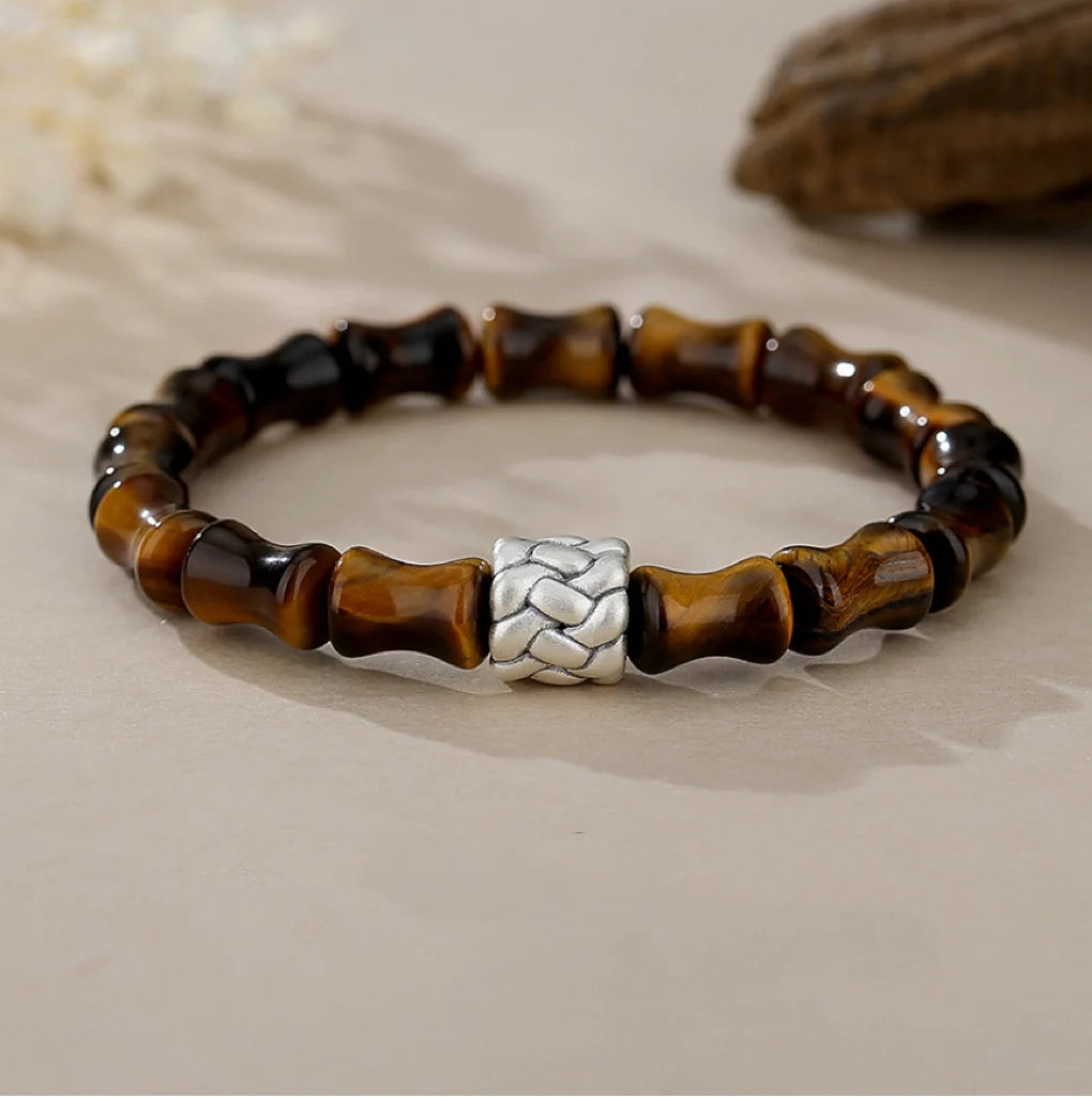 Oriental Treasure Chinese Bamboo Bracelet Quality Tiger's Eye Bracelet Wealth Magnetism 999 Sterling Silver Protection Adjustable
