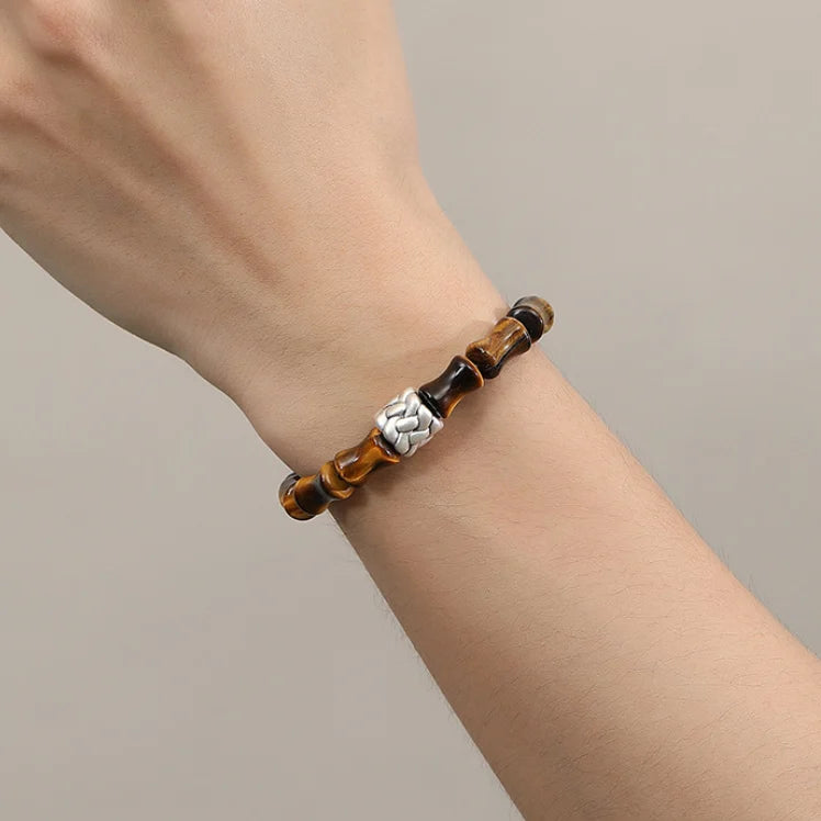 Oriental Treasure Chinese Bamboo Bracelet Quality Tiger's Eye Bracelet Wealth Magnetism 999 Sterling Silver Protection Adjustable