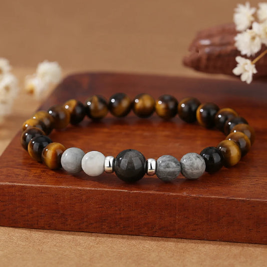 Bracelet de Pierre de l'Œil de Tigre Naturel Trésor Oriental Argent Sterling 999 Protection Richesse Réglable