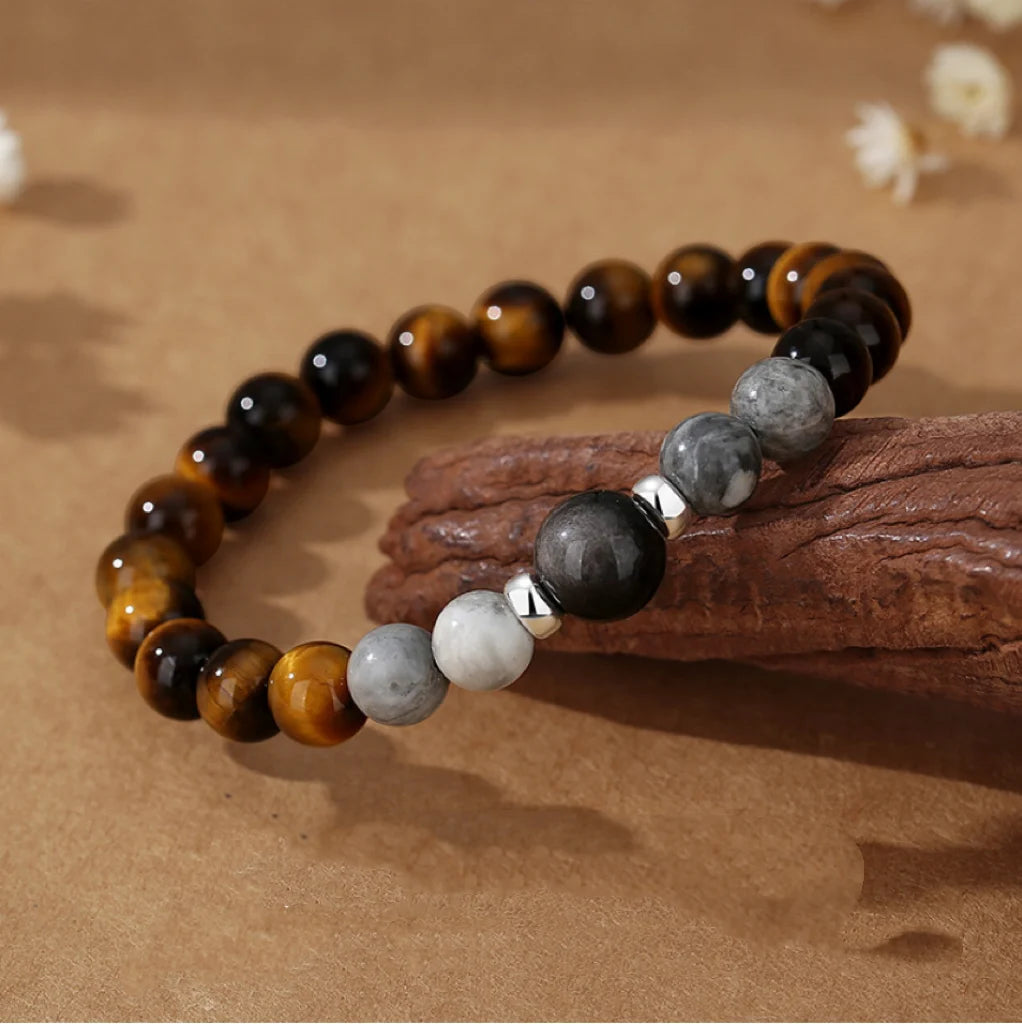 Oriental Treasure Natural Tiger's Eye Stone Bracelet Wealthy 999 Sterling Silver Protection Adjustable