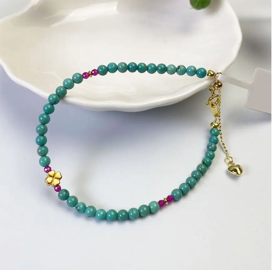 Pulsera delicada con gema turquesa, tesoro oriental, minimalista, piedra natural turquesa, piedra natal de diciembre, regalo para mujer, pulsera de amistad verde.