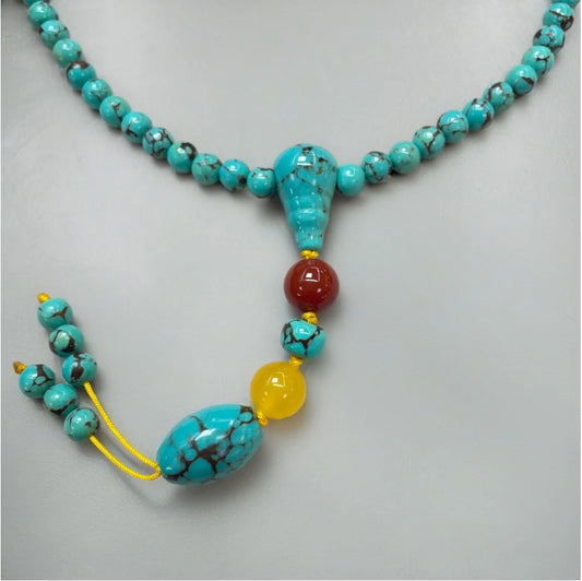 Trésor Oriental Bracelet Collier de Guérison Tibétain en Turquoise Mala 108