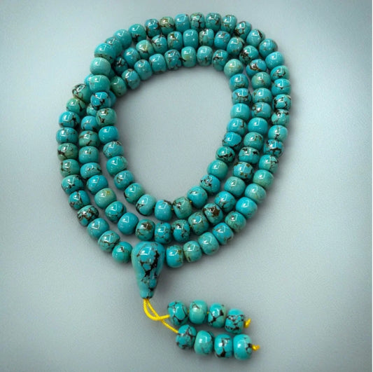 Trésor Oriental Turquoise Tibétaine 6*8 mm Purification 108 Bracelet-Mala Collier