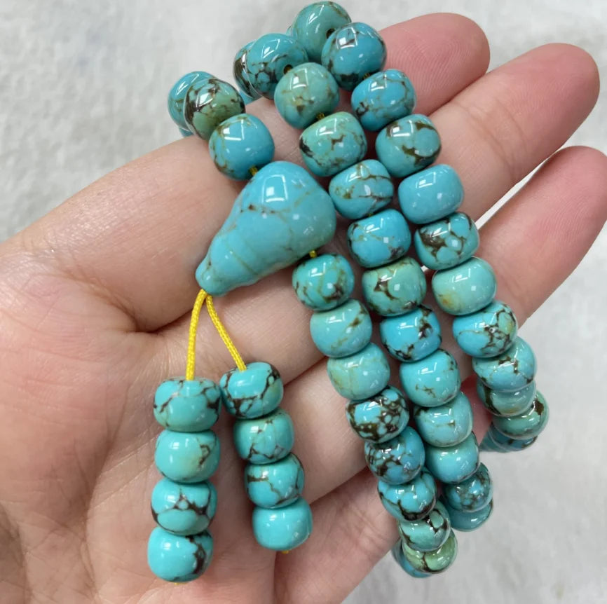 Trésor Oriental Turquoise Tibétaine 6*8 mm Purification 108 Bracelet-Mala Collier