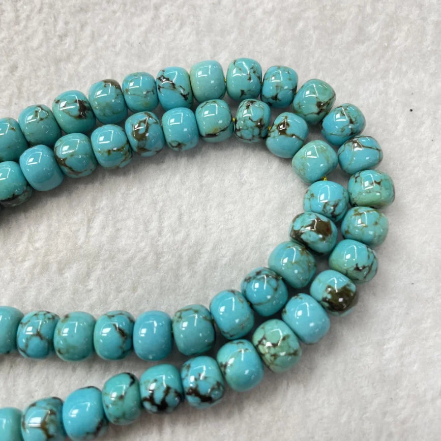 Trésor Oriental Turquoise Tibétaine 6*8 mm Purification 108 Bracelet-Mala Collier