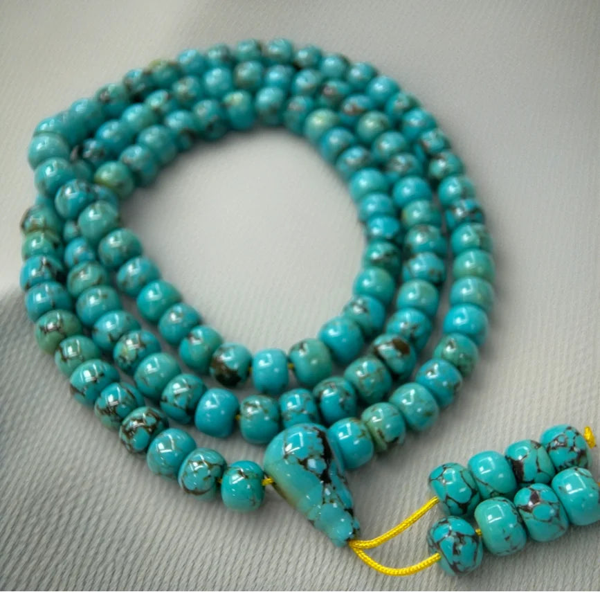 Trésor Oriental Turquoise Tibétaine 6*8 mm Purification 108 Bracelet-Mala Collier