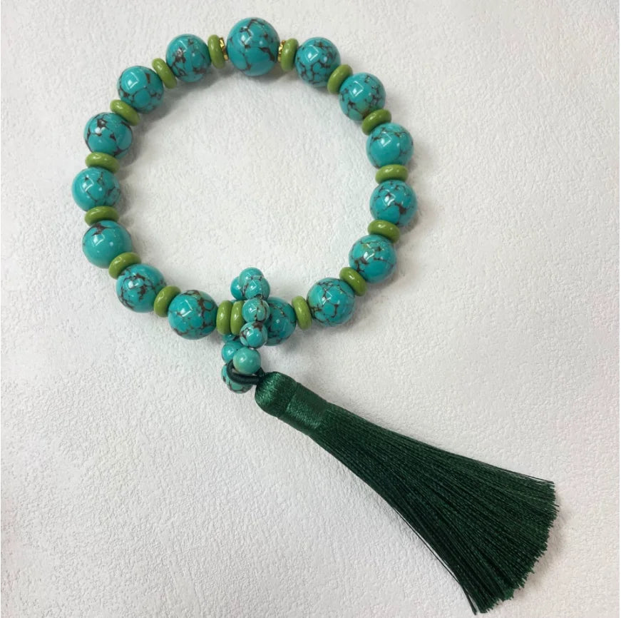 Collar de turquesa y oro con tesoro oriental, collar sencillo de cuentas con piedra natal de diciembre, collar minimalista, joyería bohemia, collar en capas