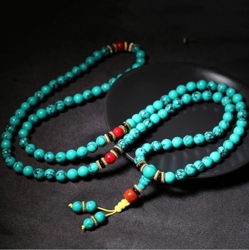 Collar de turquesa y oro con tesoro oriental, collar sencillo de cuentas con piedra natal de diciembre, collar minimalista, joyería bohemia, collar en capas