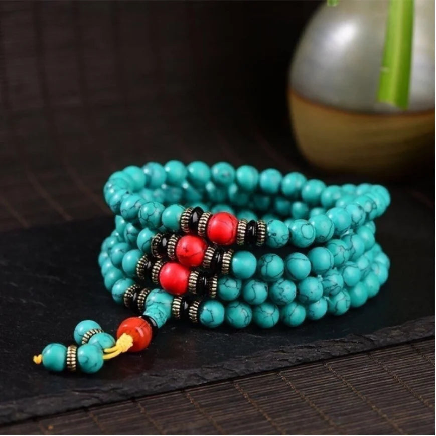 Collar de turquesa y oro con tesoro oriental, collar sencillo de cuentas con piedra natal de diciembre, collar minimalista, joyería bohemia, collar en capas