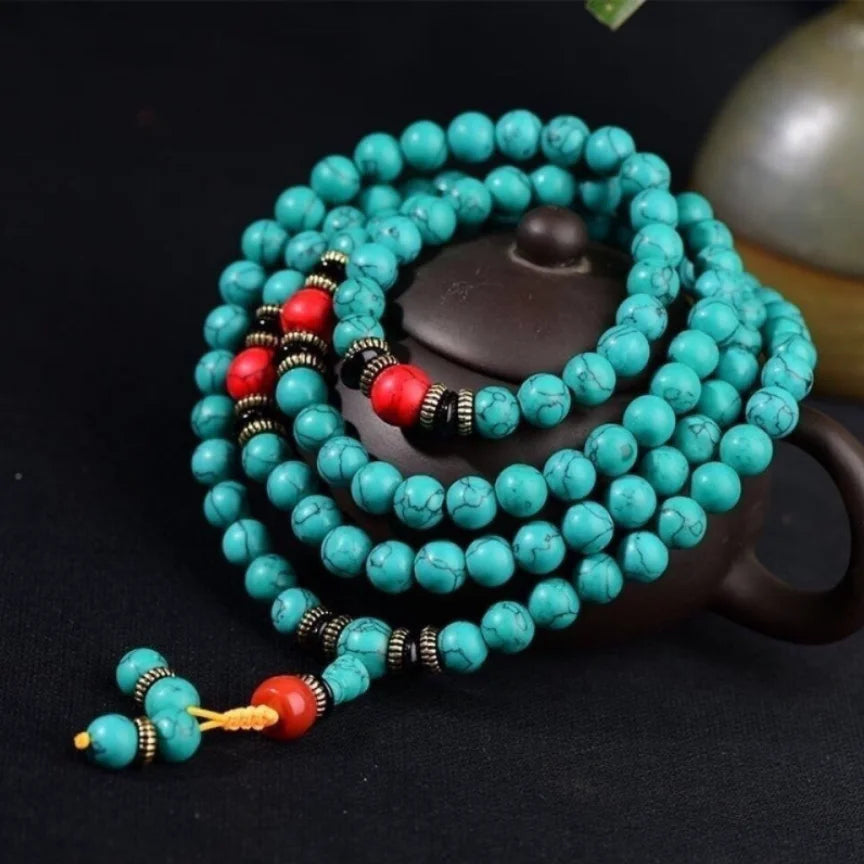 Collar de turquesa y oro con tesoro oriental, collar sencillo de cuentas con piedra natal de diciembre, collar minimalista, joyería bohemia, collar en capas