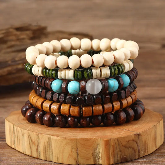 Trésor Oriental Perles de turquoise tibétaines enfilées à la main restaurant les anciennes méthodes Billes en bois guérisseuses Bracelet multicolore multicouche pour hommes, Cadeau pour lui