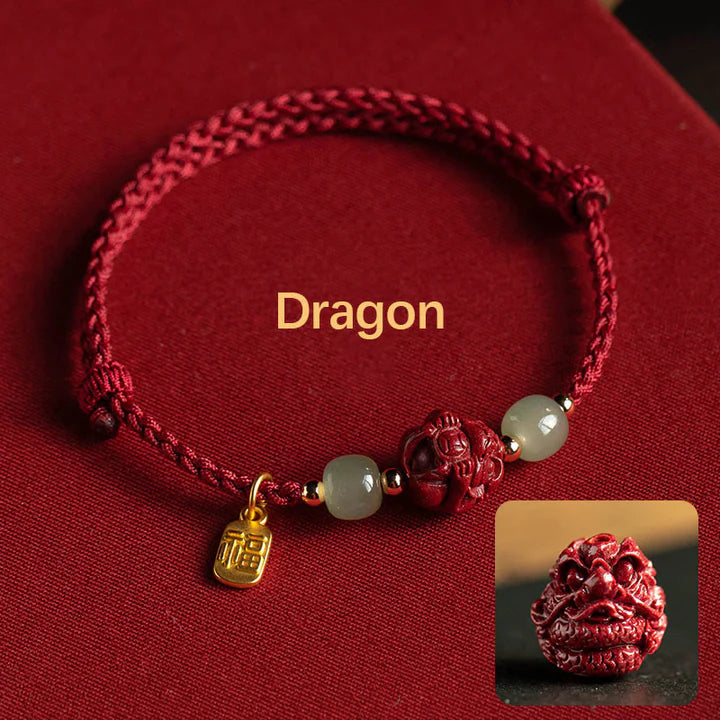 Pulsera de cuerda de la suerte con cinabrio natural y jade hetiano del zodiaco chino, tesoro oriental
