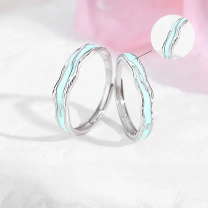 Anneaux Couple Galaxie Personnalisés Trésor Oriental 925 Argent Sterling Émail Lueur Nocturne Réglable