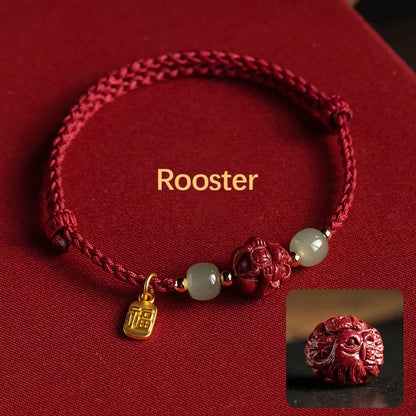 Pulsera de cuerda de la suerte con cinabrio natural y jade hetiano del zodiaco chino, tesoro oriental