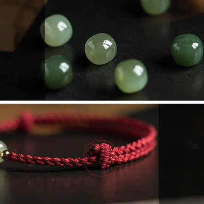 Pulsera de cuerda de la suerte con cinabrio natural y jade hetiano del zodiaco chino, tesoro oriental