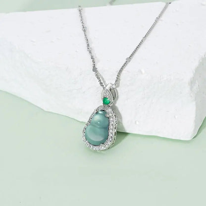 Collar con colgante de jade verde y tierra de la suerte en plata de ley 925, tesoro oriental 