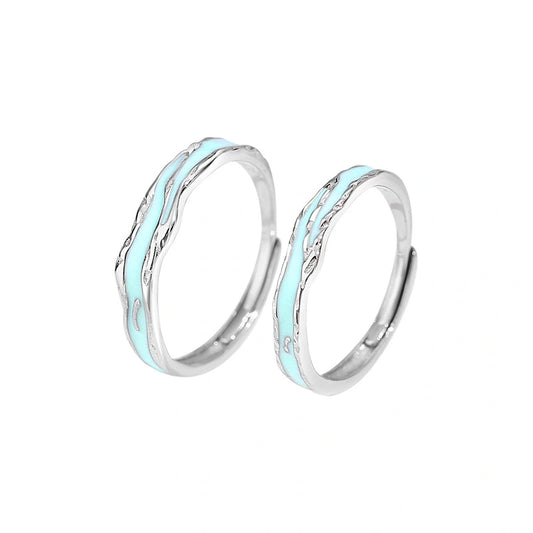 Oriental Treasure Personalisierte Galaxy Paar Ringe 925 Sterling Silber Nacht Leuchten Emaille Einstellbar