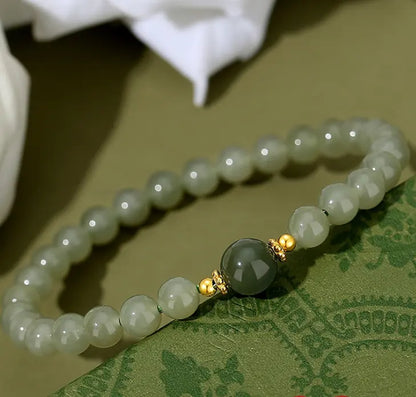 Oriental Treasure 925 Sterling Silver He Tian Green Jade Luck Bracelet Adjustable