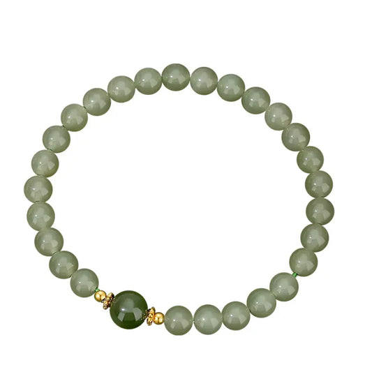 Oriental Treasure 925 Sterling Silver He Tian Green Jade Luck Bracelet Adjustable