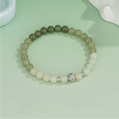 Oriental Treasure He Tian Green Jade Bracelet 925 Sterling Silver Natural Jade Protection Bracelet Adjustable
