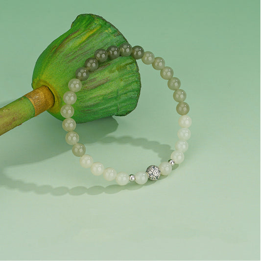 Oriental Treasure He Tian Green Jade Bracelet 925 Sterling Silver Natural Jade Protection Bracelet Adjustable