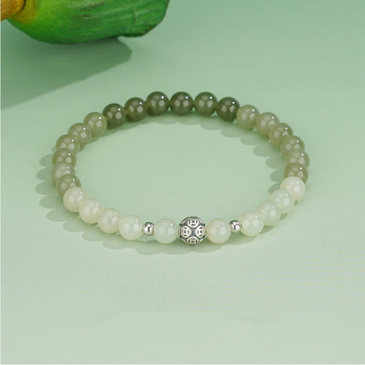 Oriental Treasure He Tian Green Jade Bracelet 925 Sterling Silver Natural Jade Protection Bracelet Adjustable
