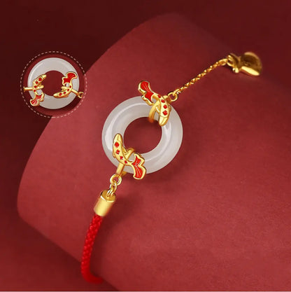 Oriental Treasure Peace Knot Red String Bracelet 999 Sterling Silver He Tian Jade Bracelet KOI FISH Golden Rope Adjustable