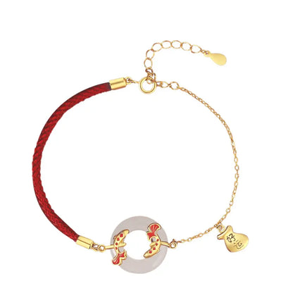 Oriental Treasure Peace Knot Red String Bracelet 999 Sterling Silver He Tian Jade Bracelet KOI FISH Golden Rope Adjustable