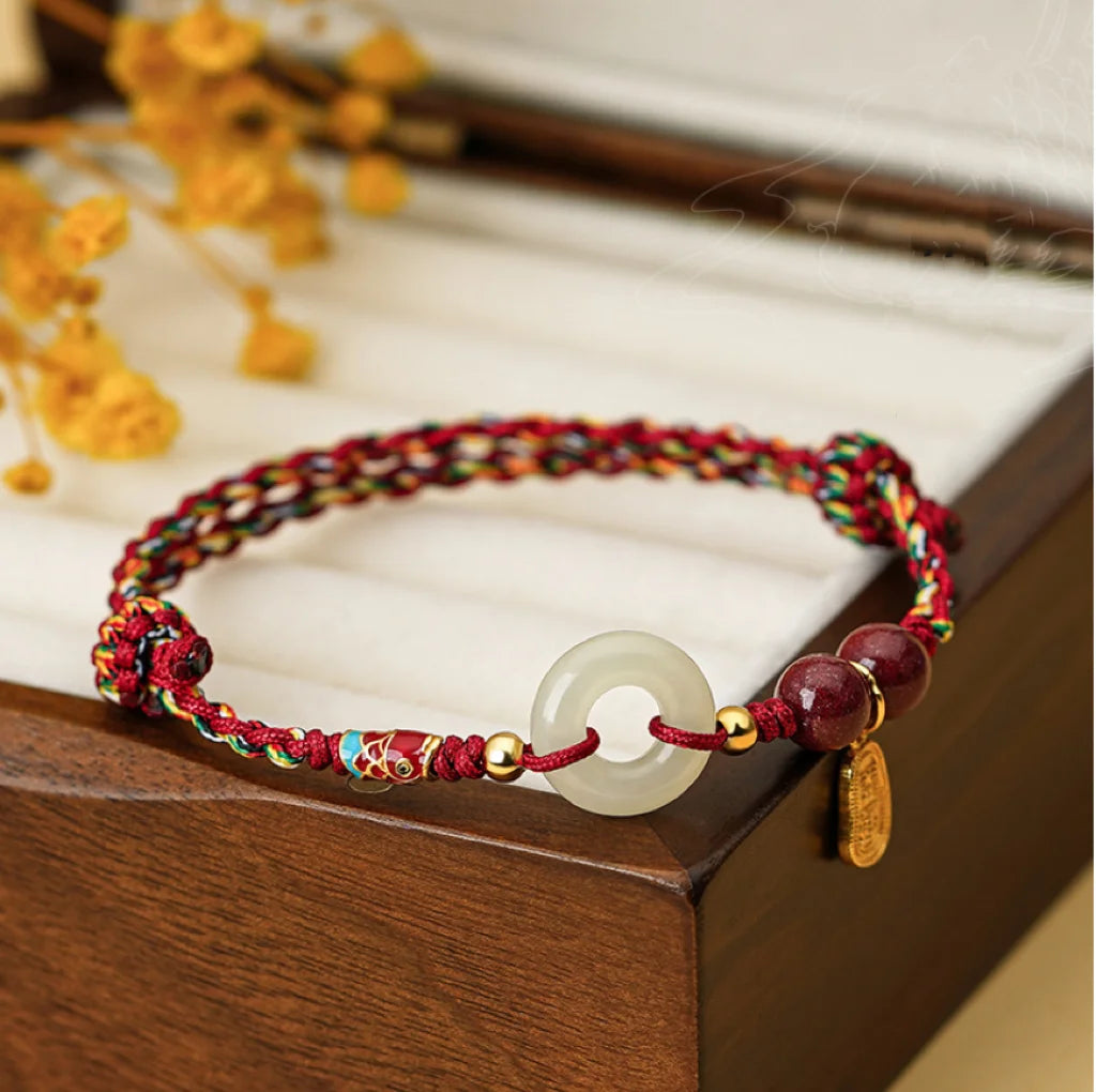 Oriental Treasure KOI FISH Bracelet Peace Knot Red Stering Bracelet 925 Sterling Silver He Tian Jade Bracelet Adjustable