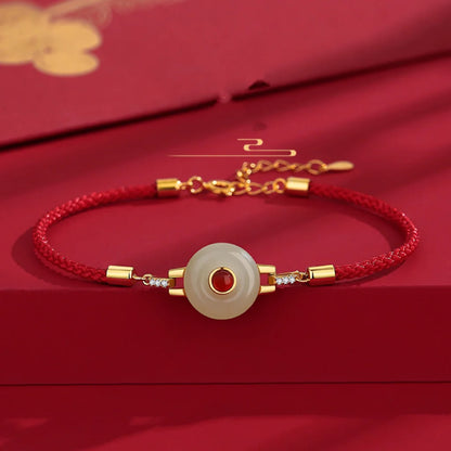 Oriental Treasure Peace Knot Agate Bracelet He Tian Jade Bracelet Red String Bracelet Adjustable 925 Sterling Silver