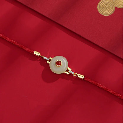 Oriental Treasure Peace Knot Agate Bracelet He Tian Jade Bracelet Red String Bracelet Adjustable 925 Sterling Silver