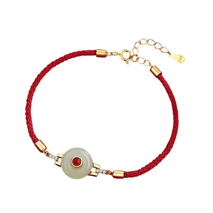 Oriental Treasure Peace Knot Agate Bracelet He Tian Jade Bracelet Red String Bracelet Adjustable 925 Sterling Silver