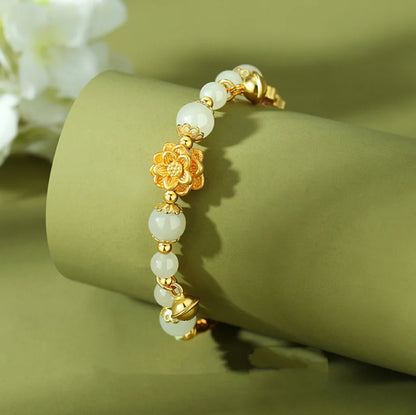Oriental Treasure Lotus Jade Bracelet Natural Hetian Jade Bracelet  999 Sterling Silver Butterfly Golden Rope Adjustable