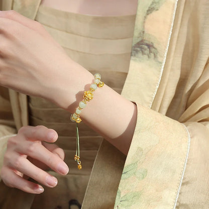 Oriental Treasure Lotus Jade Bracelet Natural Hetian Jade Bracelet  999 Sterling Silver Butterfly Golden Rope Adjustable