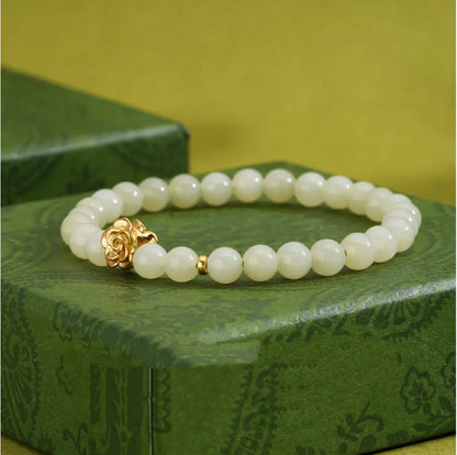 Oriental Treasure Lotus Jade Bracelet Natural Hetian Jade Bracelet  925 Sterling Silver Adjustable