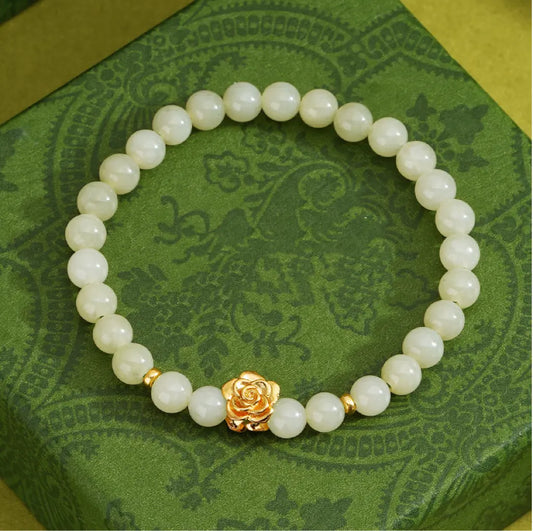 Bracelet de Lotus en Jade Oriental Trésor Naturel Hetian Jade Bracelet Argent 999 Papillon Corde Dorée Réglable