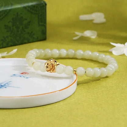 Oriental Treasure Lotus Jade Bracelet Natural Hetian Jade Bracelet  925 Sterling Silver Adjustable