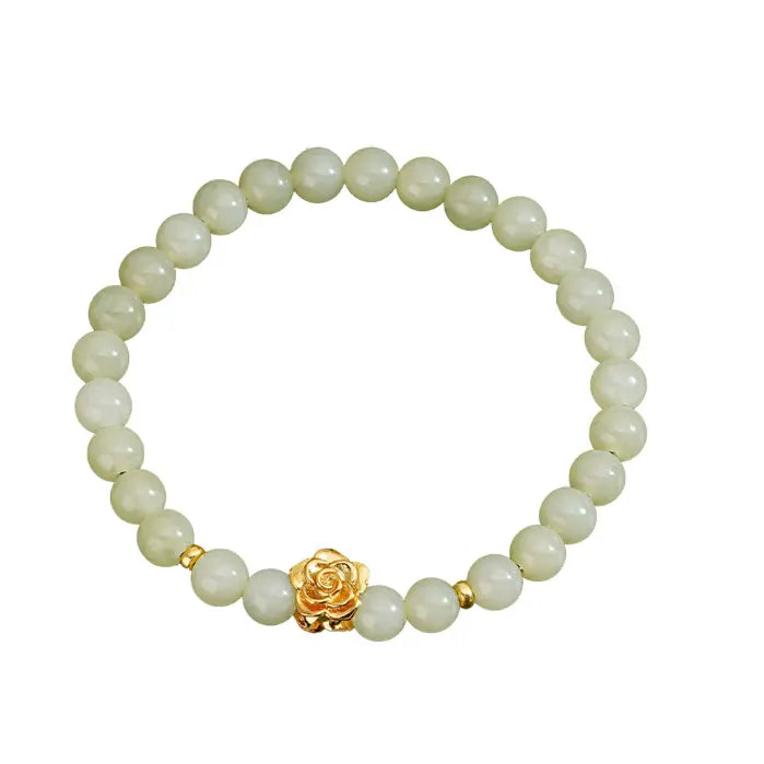 Oriental Treasure Lotus Jade Bracelet Natural Hetian Jade Bracelet  925 Sterling Silver Adjustable