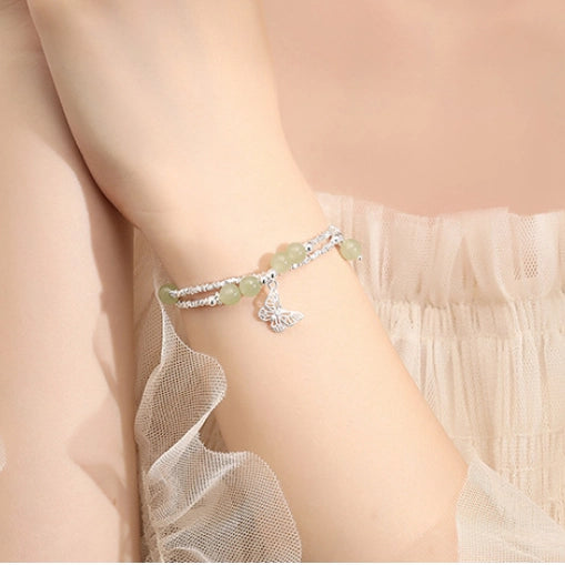Oriental Treasure Broken Silver Butterfly Double-layer Bracelet S925 Sterling Silver New Chinese Light Luxury Hetian Jade Bracelet