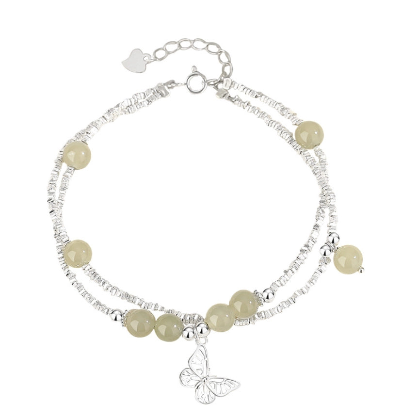 Oriental Treasure Broken Silver Butterfly Double-layer Bracelet S925 Sterling Silver New Chinese Light Luxury Hetian Jade Bracelet