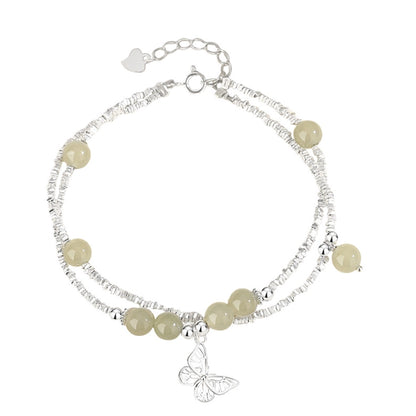 Oriental Treasure Broken Silver Butterfly Double-layer Bracelet S925 Sterling Silver New Chinese Light Luxury Hetian Jade Bracelet