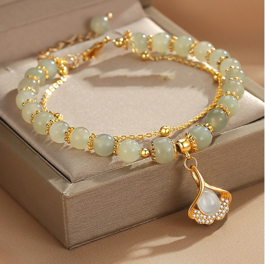 Collar con colgante de jade verde y tierra de la suerte en plata de ley 925, tesoro oriental 