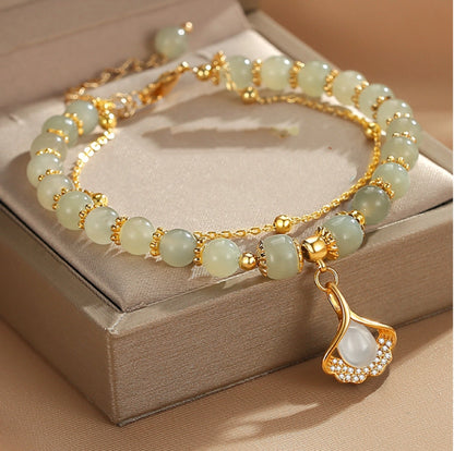 Collar con colgante de jade verde y tierra de la suerte en plata de ley 925, tesoro oriental 